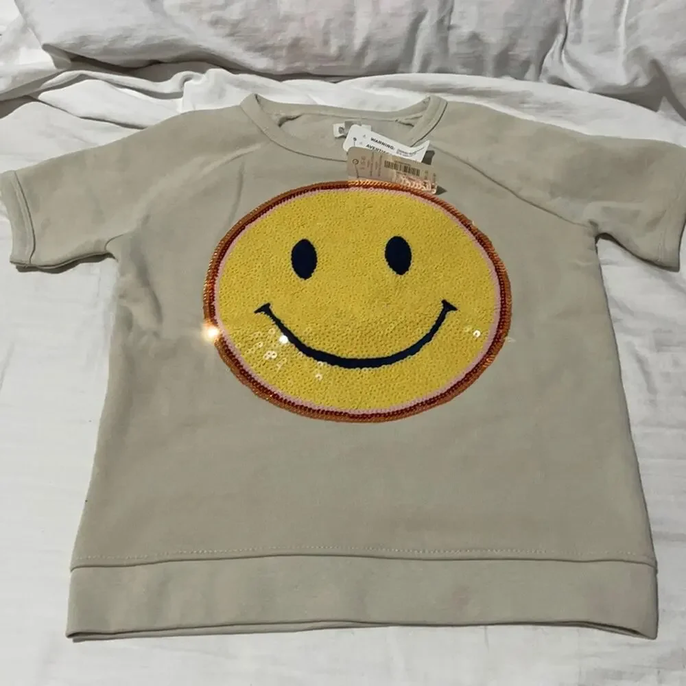 Gymboree S 5/6 taupe sweatshirt yellow emoji smiley face NWT